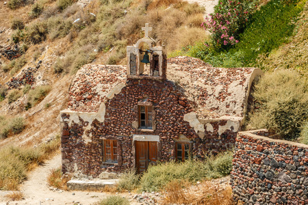 Ruins of a Greek church in Oia town, Santoriniの写真素材