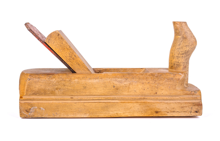 Used wooden hand plane on white backgroundの写真素材