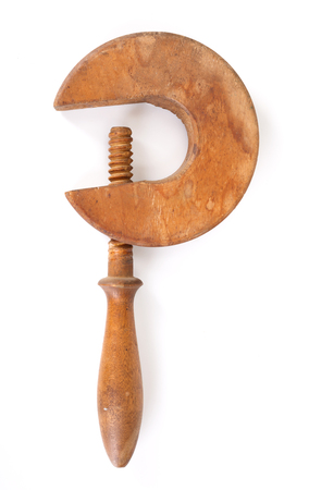 Woodworker wooden clamp on white backgroundの写真素材