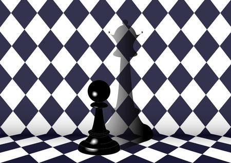 the dream of pawns become to queen on black and white square backgroundのイラスト素材