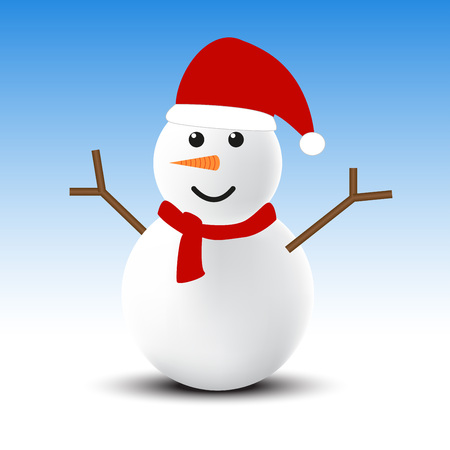 Happy Snowman with red hat and scarf in winterのイラスト素材