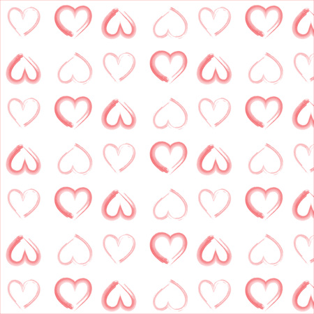Watercolor hearts pattern, free hand drawing