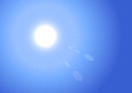 Realistic Sunburst on Blue Sky Background Vector Illustrationのイラスト素材