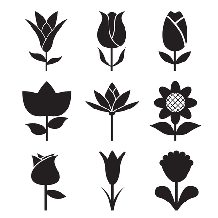Flower Icon Side view Set Vector Illustrationのイラスト素材