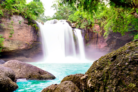Haew Suwat : One of Khao Yai Most Visited Waterfall in Thailand, Overexposure Techniquesの写真素材
