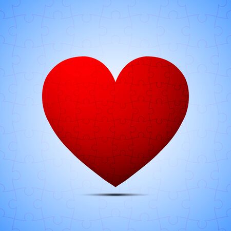 Lovely Red Jigsaw Heart on Blue Jigsaw Background Vector Illustrationのイラスト素材