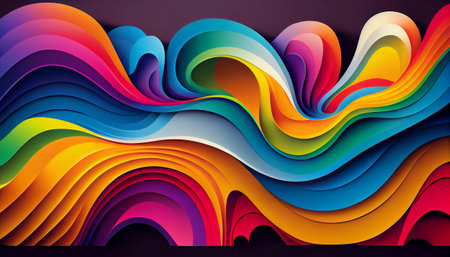 A Multicolored Rainbow Waves Abstract Background, Generative AI, Illustration, This abstract background features a beautiful display of multicolored rainbow waves, creating a playful.の写真素材