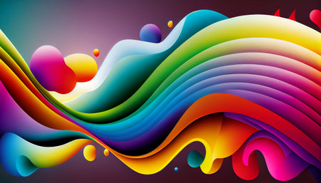 A Multicolored Rainbow Waves Abstract Background, Generative AI, Illustration, This abstract background features a beautiful display of multicolored rainbow waves, creating a playful.の写真素材