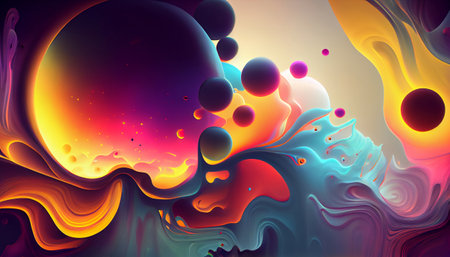 Abstract Colorful Liquid Fluid Background, Generative AI, Illustration, A Multicolored Abstract of Liquid Flow Art, An Energetic and Vivid Abstract Liquid Splash Background, Fluid Symphonyの写真素材