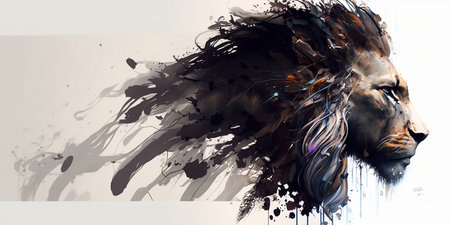 Roaring Lion in Stunning Generative AI Drawing, Perfect for Design and Advertising Use, With Powerful and Majestic Yoji Shinkawa Style Artworkの素材