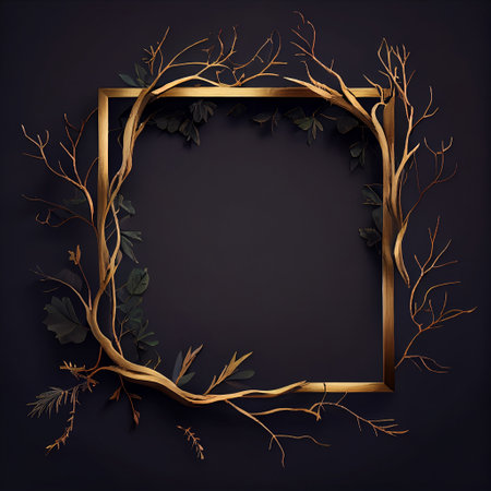 Woodland Wonder: A Tree Branch Frame, The Natural Touch: A Blank Frame of Branches and Leaves, Branching Out: A Tree Branch and Leaf Display Frame, Wild and Free, Generative AIの写真素材