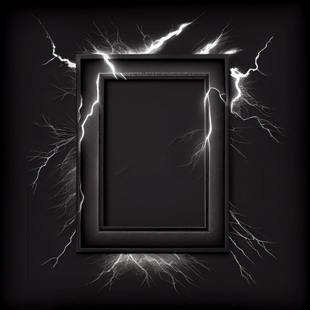 Electric Storm Thunder and Lightning, The Power of Nature Thunderbolts on a Blank Photo Frame, Blank Frame Shaken Electric Thunder and Lightning, A Flicker of Fury Thunder and Lightning, Generative AIの素材