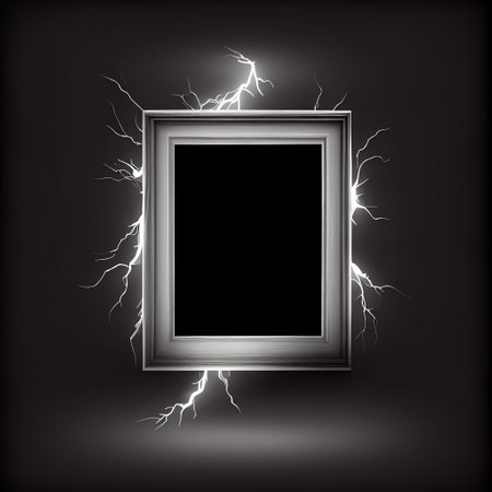 Electric Storm Thunder and Lightning, The Power of Nature Thunderbolts on a Blank Photo Frame, Blank Frame Shaken Electric Thunder and Lightning, A Flicker of Fury Thunder and Lightning, Generative AIの素材
