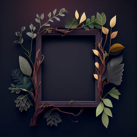 Woodland Wonder: A Tree Branch Frame, The Natural Touch: A Blank Frame of Branches and Leaves, Branching Out: A Tree Branch and Leaf Display Frame, Wild and Free, Generative AIの写真素材