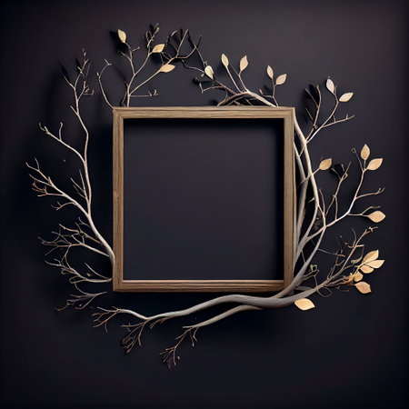 Woodland Wonder: A Tree Branch Frame, The Natural Touch: A Blank Frame of Branches and Leaves, Branching Out: A Tree Branch and Leaf Display Frame, Wild and Free, Generative AIの写真素材