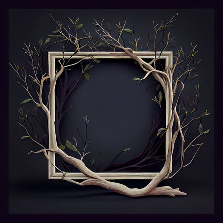 Woodland Wonder: A Tree Branch Frame, The Natural Touch: A Blank Frame of Branches and Leaves, Branching Out: A Tree Branch and Leaf Display Frame, Wild and Free, Generative AIの写真素材
