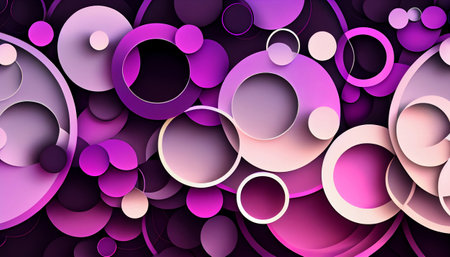 a repeating pattern of overlapping circles in shades of pink and purple. The circles are arranged randomly, with larger and others smaller, and the colors blend together to create a gradient effect.の写真素材