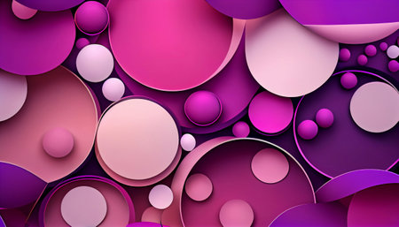a repeating pattern of overlapping circles in shades of pink and purple. The circles are arranged randomly, with larger and others smaller, and the colors blend together to create a gradient effect.の写真素材