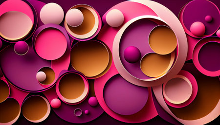 a repeating pattern of overlapping circles in shades of pink and purple. The circles are arranged...