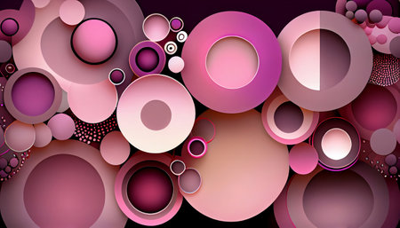 a repeating pattern of overlapping circles in shades of pink and purple. The circles are arranged randomly, with larger and others smaller, and the colors blend together to create a gradient effect.の写真素材