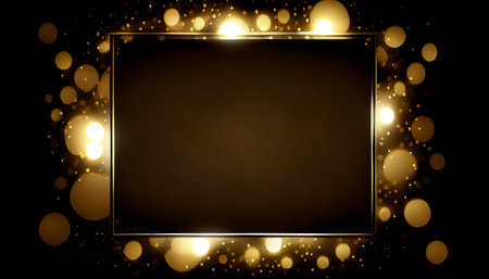 A golden bokeh frame with circular and hexagonal-shaped lights that create an elegant and inviting atmosphere. The blank center allows for customization and makes it perfect for graphic designの写真素材