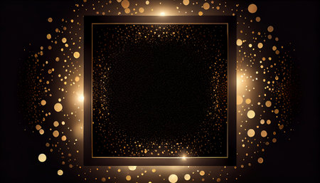 A golden bokeh frame with circular and hexagonal-shaped lights that create an elegant and inviting atmosphere. The blank center allows for customization and makes it perfect for graphic designの写真素材