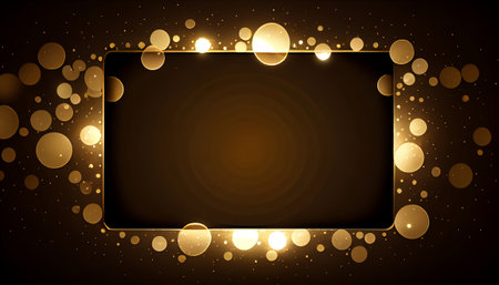 A golden bokeh frame with circular and hexagonal-shaped lights that create an elegant and inviting atmosphere. The blank center allows for customization and makes it perfect for graphic designの写真素材