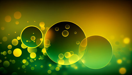 The image features a soft gradient background of green and yellow hues, reminiscent of the vibrant and refreshing colors of spring. Circular bokeh lights create a dreamy and enchanting atmosphereの素材