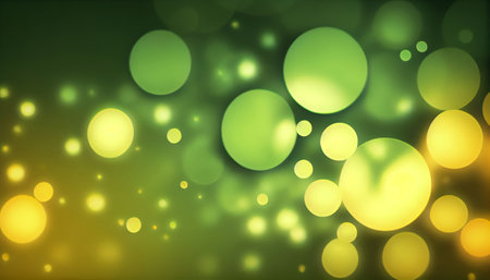 The image features a soft gradient background of green and yellow hues, reminiscent of the vibrant and refreshing colors of spring. Circular bokeh lights create a dreamy and enchanting atmosphereの素材