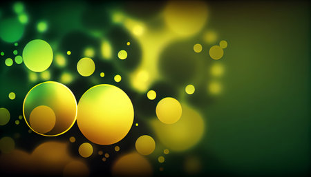 The image features a soft gradient background of green and yellow hues, reminiscent of the vibrant and refreshing colors of spring. Circular bokeh lights create a dreamy and enchanting atmosphereの素材