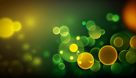 The image features a soft gradient background of green and yellow hues, reminiscent of the vibrant and refreshing colors of spring. Circular bokeh lights create a dreamy and enchanting atmosphereの素材