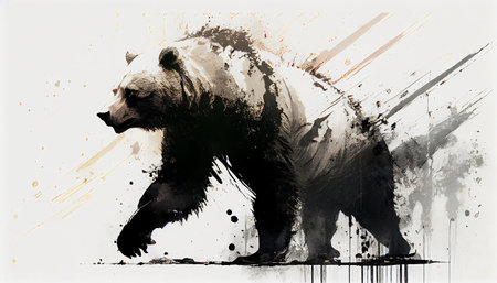 an aggressive bear in a dark and intense watercolor style The bear's strength and power are emphasized through its ferocious expression, making it a dangerous force to be reckonedの素材