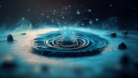 an abstract background that resembles the movement of water in a fountain. The water droplets in the fountain create a misty effect, giving the image a dynamic and fluid appearance.の素材