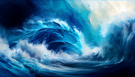 an abstract background that looks like the movement of water in a stream, featuring bubbles and ripples. The colors used are predominantly blue and turquoise, creating a calming and refreshing effectの素材