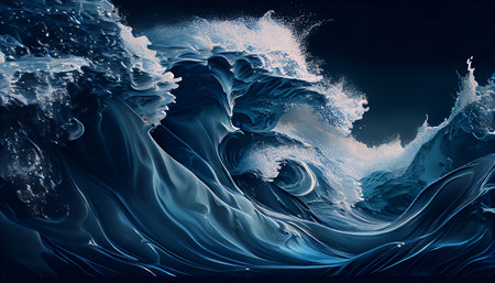 an abstract background that looks like the movement of water in a stream, featuring bubbles and ripples. The colors used are predominantly blue and turquoise, creating a calming and refreshing effectの素材