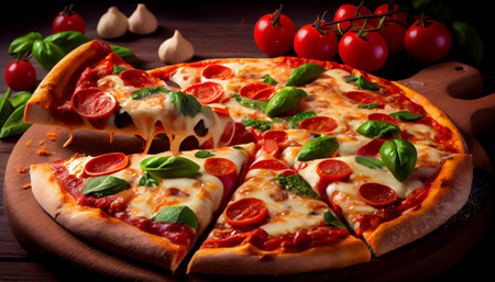 Pizza is a beloved food item that has become popular all around the world. delicious pizza. the crust the toppings, each element plays a crucial role in creating a mouth-watering masterpiece.の素材