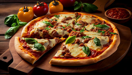 Pizza is a beloved food item that has become popular all around the world. delicious pizza. the crust the toppings, each element plays a crucial role in creating a mouth-watering masterpiece.の素材