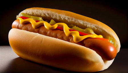 perfect hot dog with The soft and fresh sliced bun is lightly toasted and proportionally sized to sausage seasoned with various herbs and spices. Toppings such as ketchup, mustard, onions,の素材