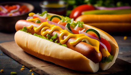 perfect hot dog with The soft and fresh sliced bun is lightly toasted and proportionally sized to sausage seasoned with various herbs and spices. Toppings such as ketchup, mustard, onions,の素材