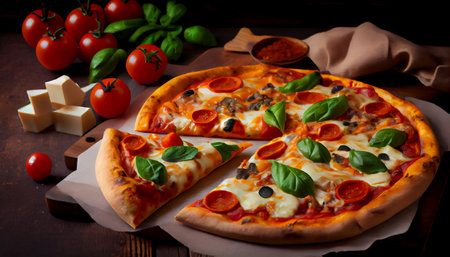 Pizza is a beloved food item that has become popular all around the world. delicious pizza. the crust the toppings, each element plays a crucial role in creating a mouth-watering masterpiece.の素材