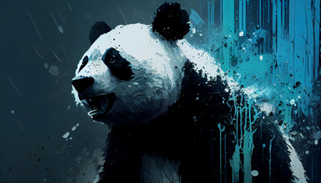 This exquisite image captures the nature of pandas in a style reminiscent of a legendary artist.の素材