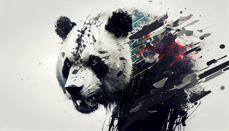 This exquisite image captures the nature of pandas in a style reminiscent of a legendary artist.の素材