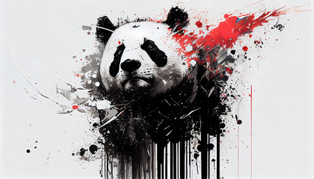 This exquisite image captures the nature of pandas in a style reminiscent of a legendary artist.の素材