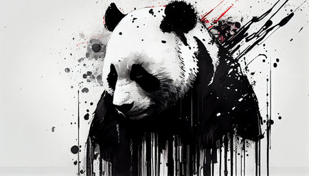 This exquisite image captures the nature of pandas in a style reminiscent of a legendary artist.の素材