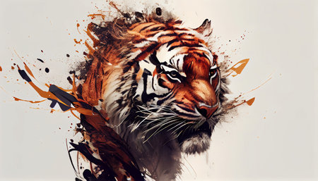 a majestic tiger, created in the style of a legendary artist. The tiger's fur is rendered in intricate detail, with every strand and whisker perfectly captured to create a sense of realism and depth.の素材