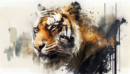 a majestic tiger, created in the style of a legendary artist. The tiger's fur is rendered in intricate detail, with every strand and whisker perfectly captured to create a sense of realism and depth.の素材