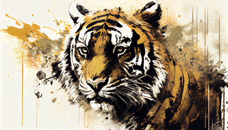 a majestic tiger, created in the style of a legendary artist. The tiger's fur is rendered in intricate detail, with every strand and whisker perfectly captured to create a sense of realism and depth.の素材