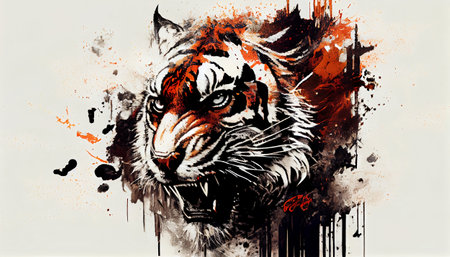 a majestic tiger, created in the style of a legendary artist. The tiger's fur is rendered in intricate detail, with every strand and whisker perfectly captured to create a sense of realism and depth.の素材