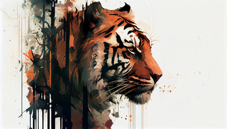 a majestic tiger, created in the style of a legendary artist. The tiger's fur is rendered in intricate detail, with every strand and whisker perfectly captured to create a sense of realism and depth.の素材