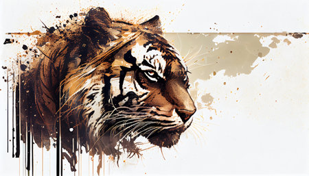 a majestic tiger, created in the style of a legendary artist. The tiger's fur is rendered in intricate detail, with every strand and whisker perfectly captured to create a sense of realism and depth.の素材